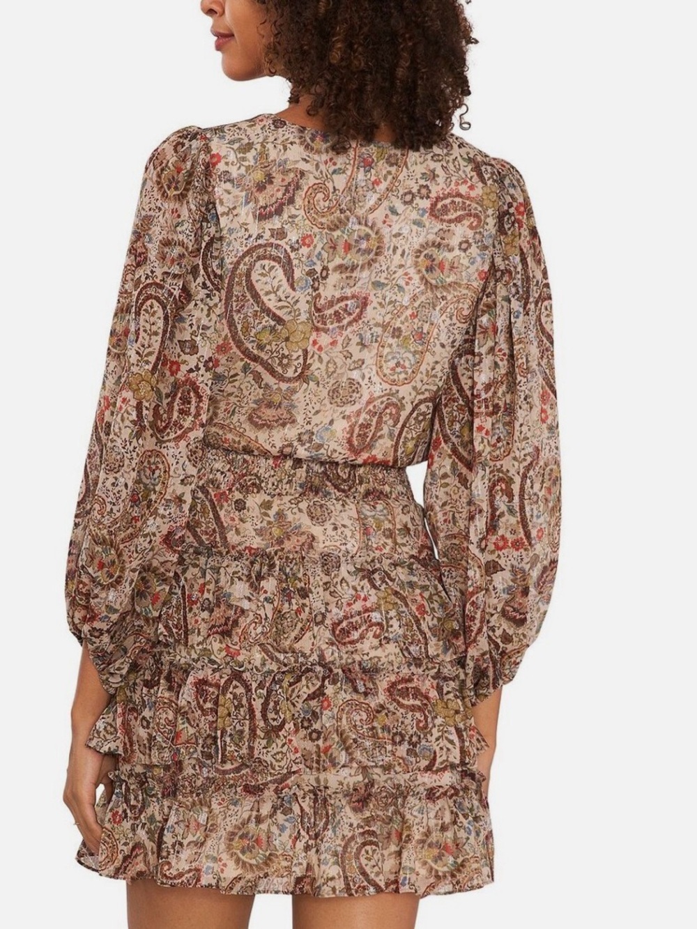VINCE CAMUTO Women's Smocked-Waist Tiered Dress French Roast Paisley NWT SZ M